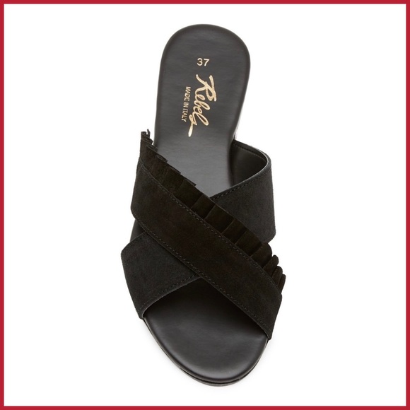 New Italian Made Suede Ruffle Slide - Picture 2 of 5